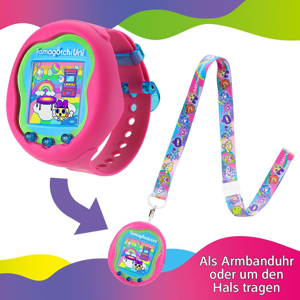 BANDAI - Tamagotchi Uni - Verbindungsfähiges Tamagotchi mit Armbanduhr - Virtuelles Haustier - Rosa Modell - 43351, (NT43351)