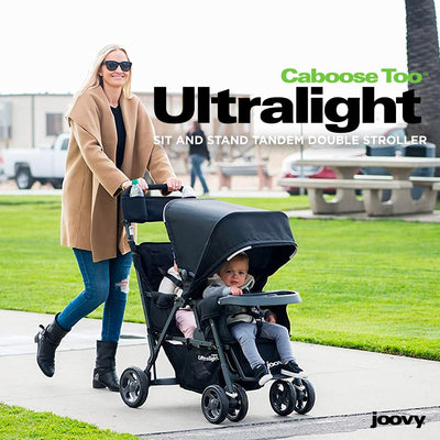 Joovy Caboose Too Ultralight Graphite Kinderwagen mit Rücksitz, Geschwisterkinderwagen, Doppelkinderwagen, Sit and Stand Kinderwagen, Schwarz