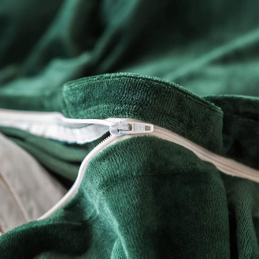 Lanqinglv Winter Bettwäsche 135x200cm Biber Dunkelgrün Grün Samtweichem Plüsch Flanell Unifarben Bettbezug mit Reißverschluss und 1 Kissenbezug 80x80cm