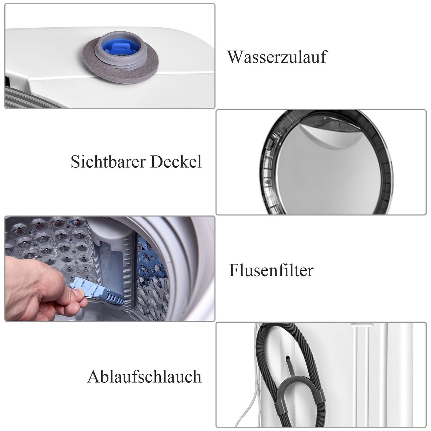 RELAX4LIFE Vollautomatische Waschmaschine 3,5 kg, Waschvollautomat mit Pump & Display, Toplader Miniwaschmaschine mit Schleuder & 6 Wasche-Modelle, 240W, für Camping & Wohnmobil, 43 x 43 x 75cm, Weiß