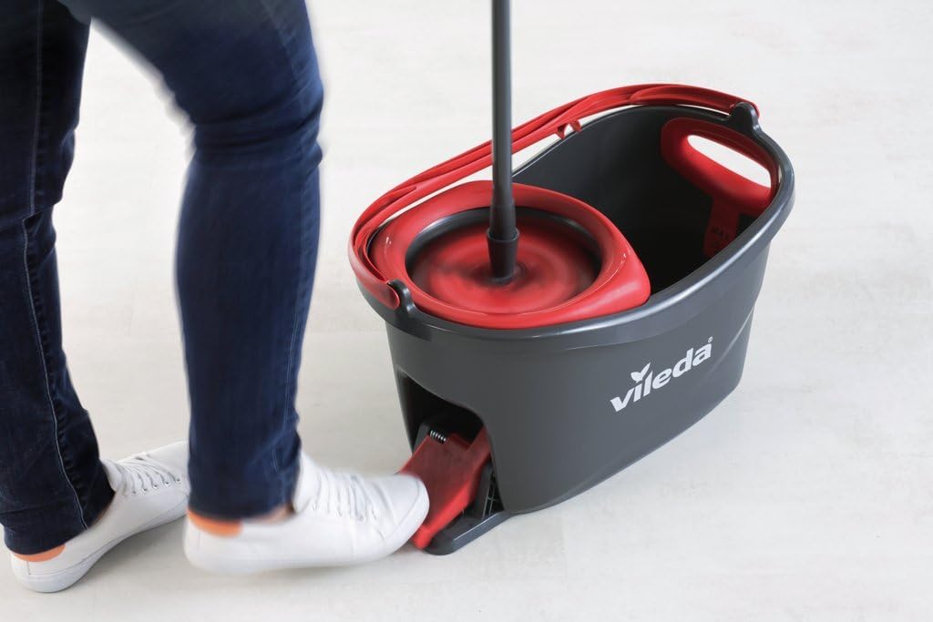 Vileda Turbo Mikrofaser Wischmopp und Eimer Set mit extra 2-in-1 Kopfersatz, Spin Mop zum Reinigen von Böden, Set aus 1x Mop, 1x Eimer und 1x Nachfüllpackung