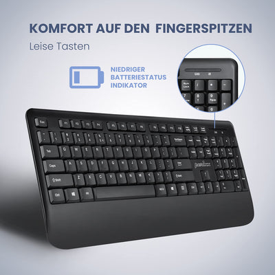 Perixx PERIDUO-714, Kabelloses Standard Vollformat Tastatur mit Nummernblock und Maus Desktop Set, 2,4 GHz Funkverbindung, Schwarz, DE QWERTZ