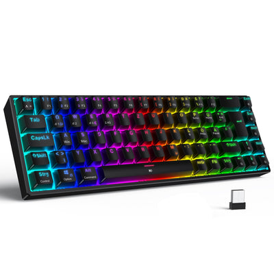 TECURS Gaming Tastatur Kabellos, Mechanische Tastatur RGB QWERTZ (German Layout) mit Rote Schalter für PC Gamer und Arbeits, 65% TKL Gaming Keyboard für PS4 /PS5/Laptop/Xbox One, Schwarz