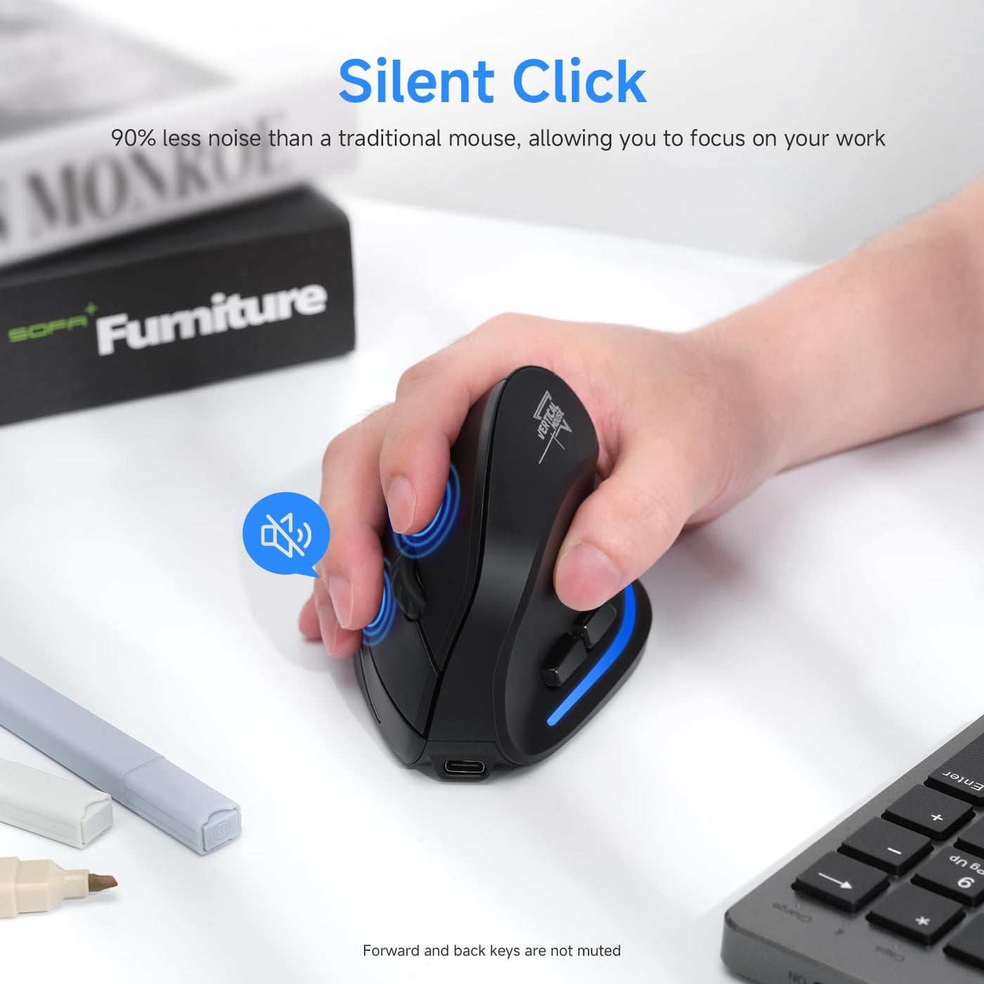Update-Version 2.4G Vertikale Ergonomische Maus, Silent RGB Vertical Maus, 4800 DPI, 6 Tasten Wiederaufladbare Funkmaus PC Maus Kabellos für Windows/Laptop/PC, Wireless Ergonomic Mouse