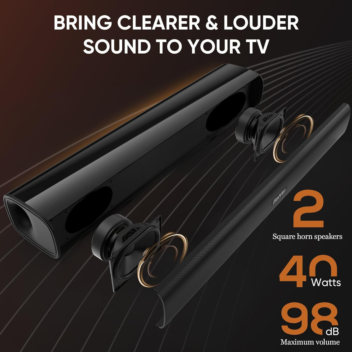 Saiyin Soundbar für TV Geräte, 40 Watt kleine Soundbar für TV, Surround Sound System TV Soundbar Lautsprecher mit Bluetooth/Optical/AUX Anschluss für PC/Gaming/Projektoren, 17 Zoll