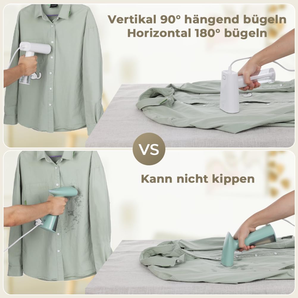 Vpcok Direct Steamer Dampfglätter Reise 1000W Dampfbürste mit 150ML Tank für vertikales, horizontales Dampf, Tragbares Handbügeleisen Dampfbügel schnelles Aufheizen, Faltenentfernung für Kleidung