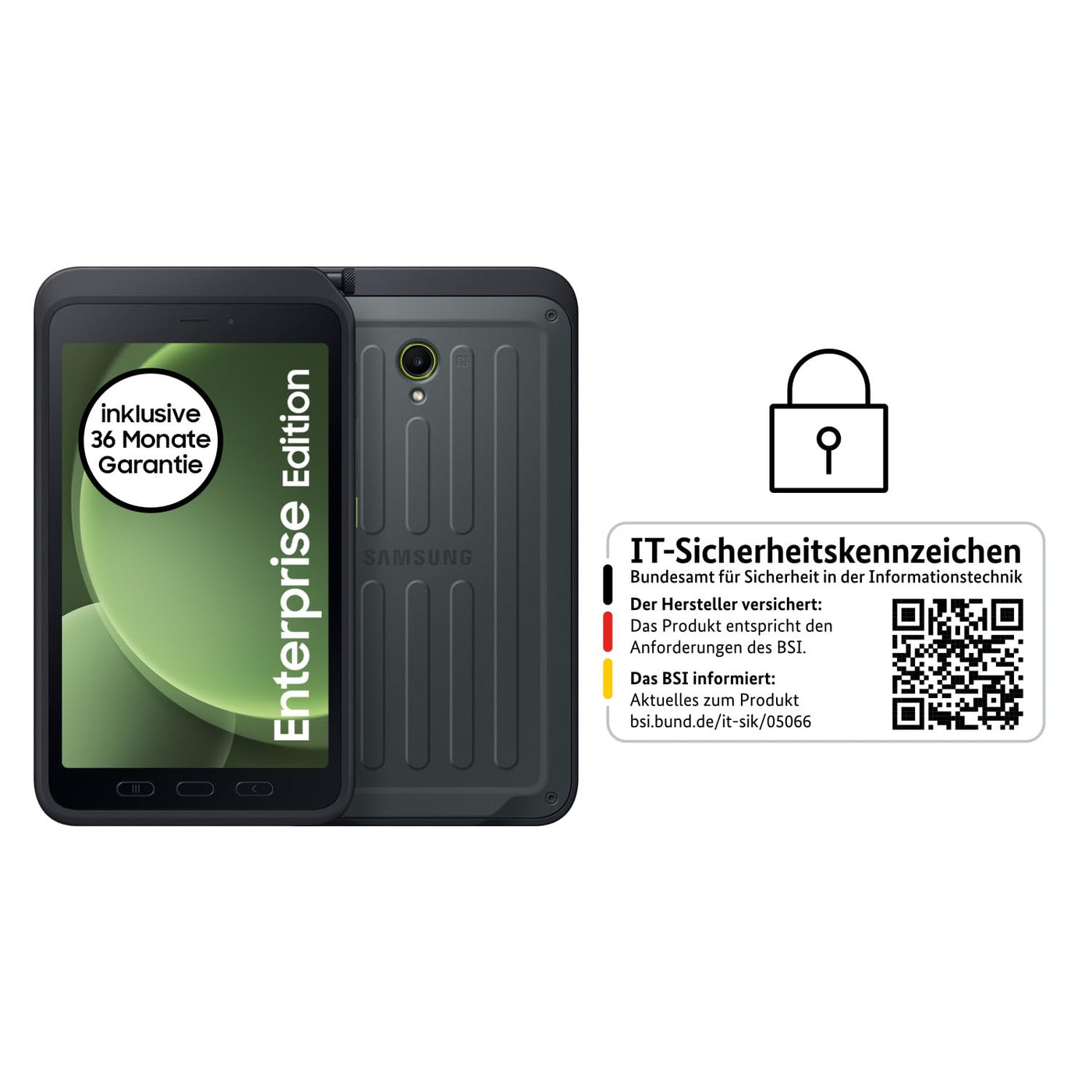 Samsung Galaxy Tab Active5 5G Enterprise Edition, Robustes Android-Tablet, 8 Zoll Display, 6 GB RAM und 128 GB erweiterbarer interner Speicher, Akku 5.050 mAh, Grün
