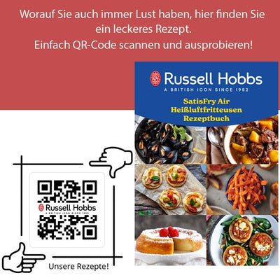 Russell Hobbs Heißluftfritteuse XXL 8L Rapid AirFryer [kompaktes Gehäuse,7 Kochfunktionen,10 Programme] SatisFry (spülmaschinenfest, max 220°C, Fritteuse ohne Öl, Grillen, Backen, Braten) 27170-56