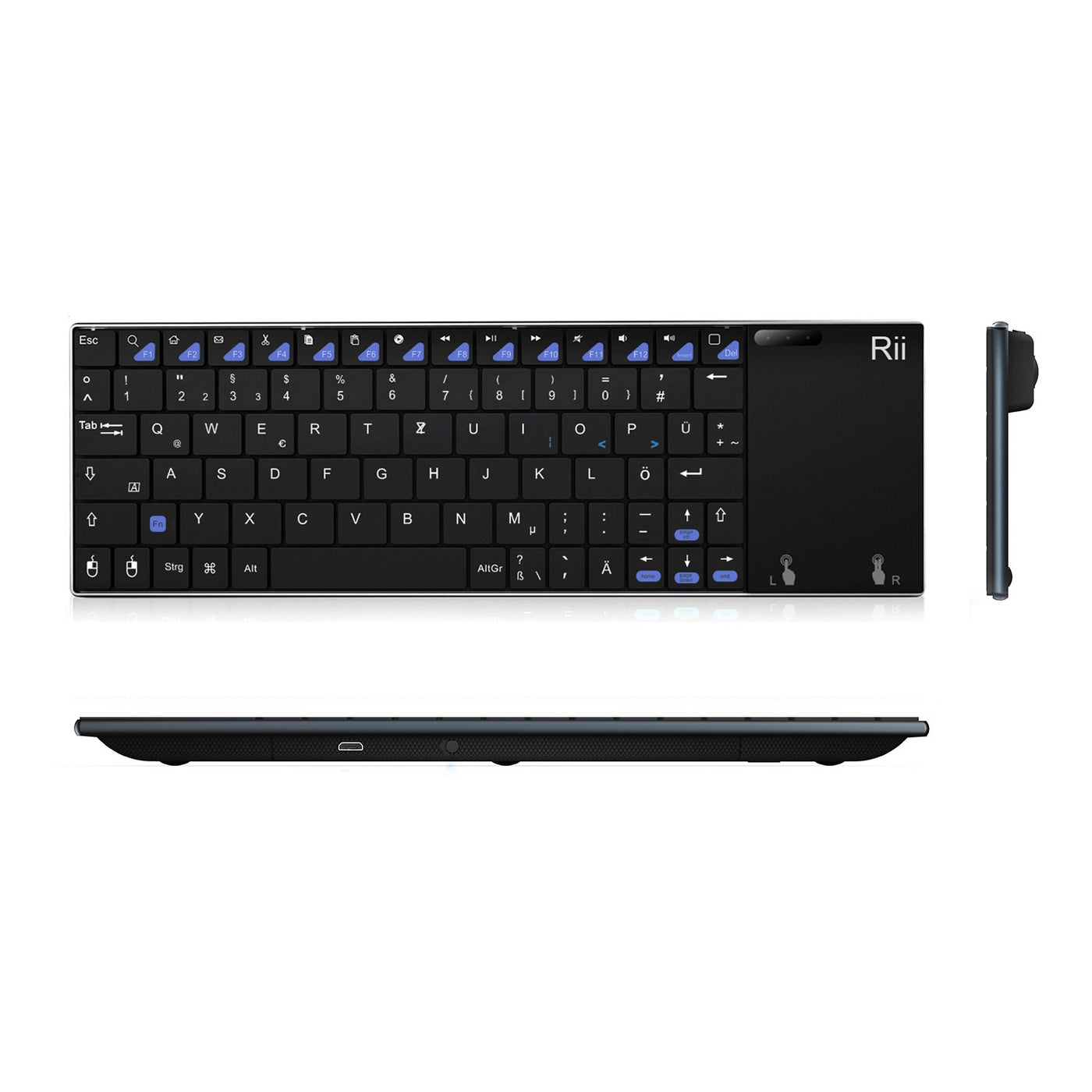 Rii K12+ Sehr Dünne 2.4GHz Wireless Kabellose Tastatur (80 Keys DE QWERTZ) mit Größe Touchpad-Maus Aluminium - gehäuse.