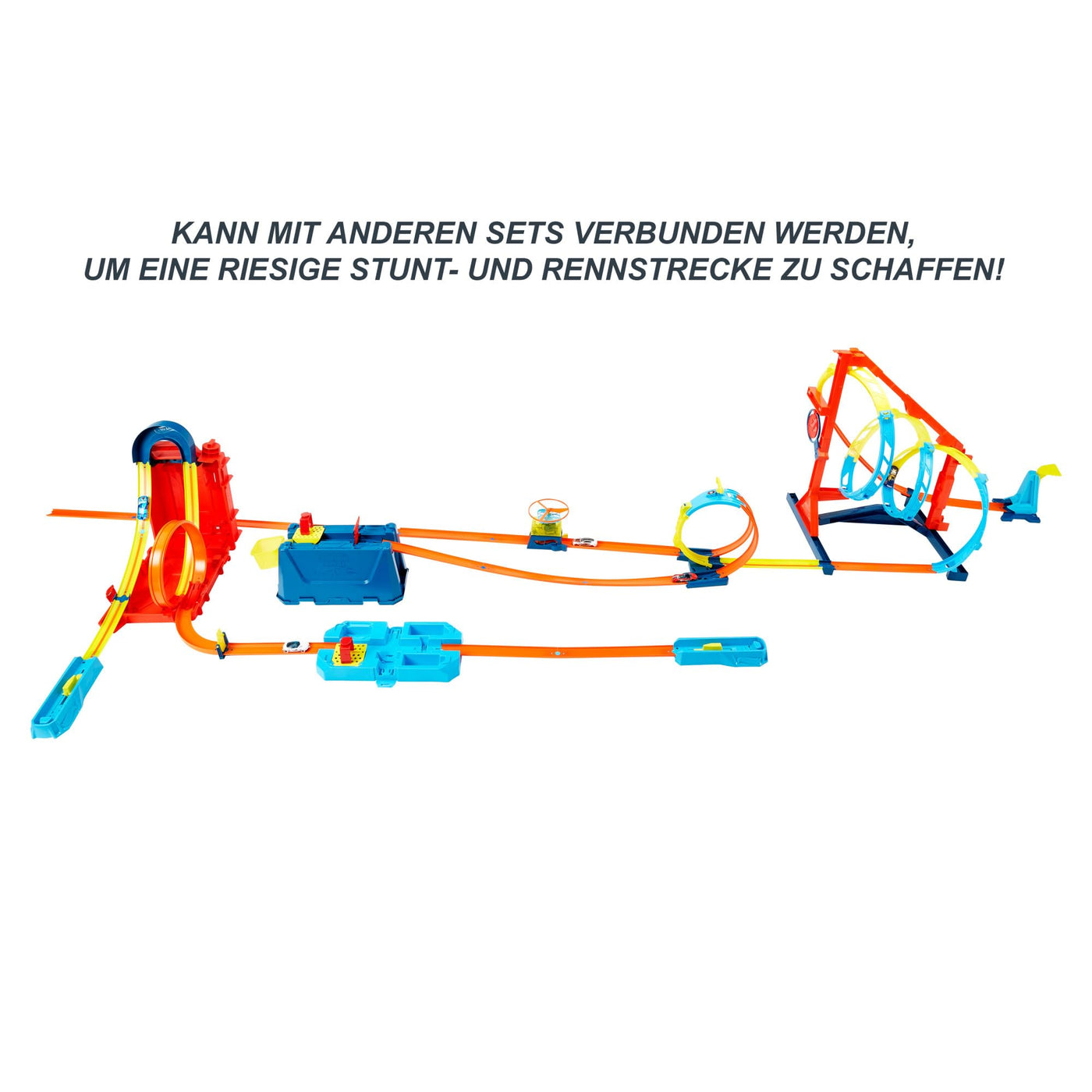 Hot Wheels Bahn Track Builder, Trackteile & Verbindungsstücke (36 Teile) für Autorennbahnen der Hot Wheels Autos, inkl. 1 Spielzeugauto, Auto Spielzeug, Spielzeug ab 4 Jahre, BHT77