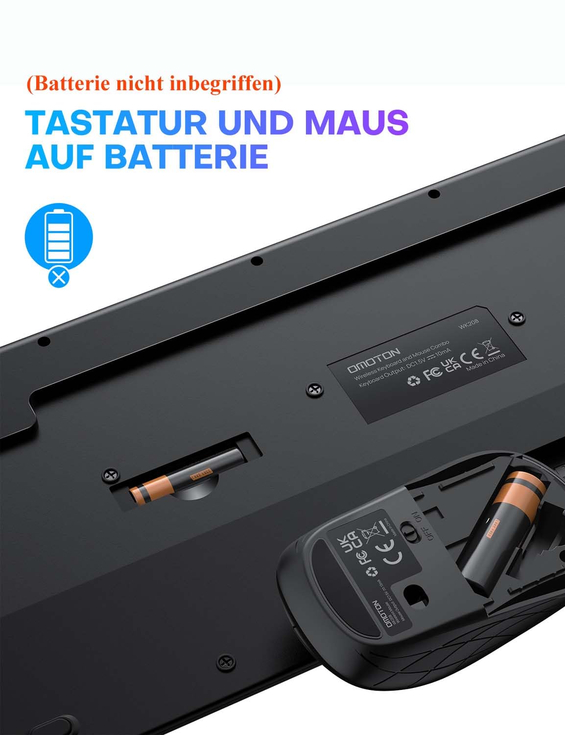 Tastatur Maus Set Kabellos - OMOTON Ergonomische Kabellos Tastatur QWERTZ Deutsche Mit Handgelenkauflage, Funk Tastatur Leise 2.4G USB Wireless Keyboard and Mouse Set für PC/Windows- Schwarz