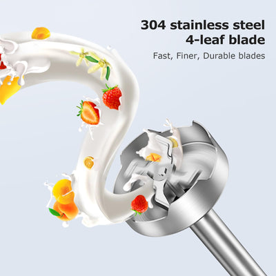 FRESKO 4-in-1 Stabmixer Edelstahl, 1000W Pürierstab mit 12 Geschwindigkeiten und Turbo-Modi, Inklusive Schneebesen, 500ml Lebensmittelhacker und 700ml Messbecher, für Babynahrung, Suppe, Smoothies