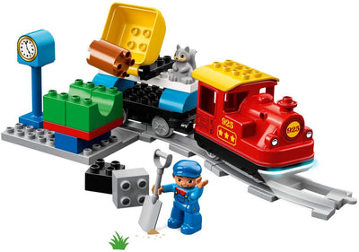LEGO DUPLO Dampfeisenbahn, Eisenbahn-Spielzeug aus LEGO Steinen mit Tierfigur, Zug-Spielzeug für Jungen und Mädchen, mit Licht & Geräuschen sowie Push-&-Go-Motor, Geschenk für Kinder ab 2 Jahren 10874