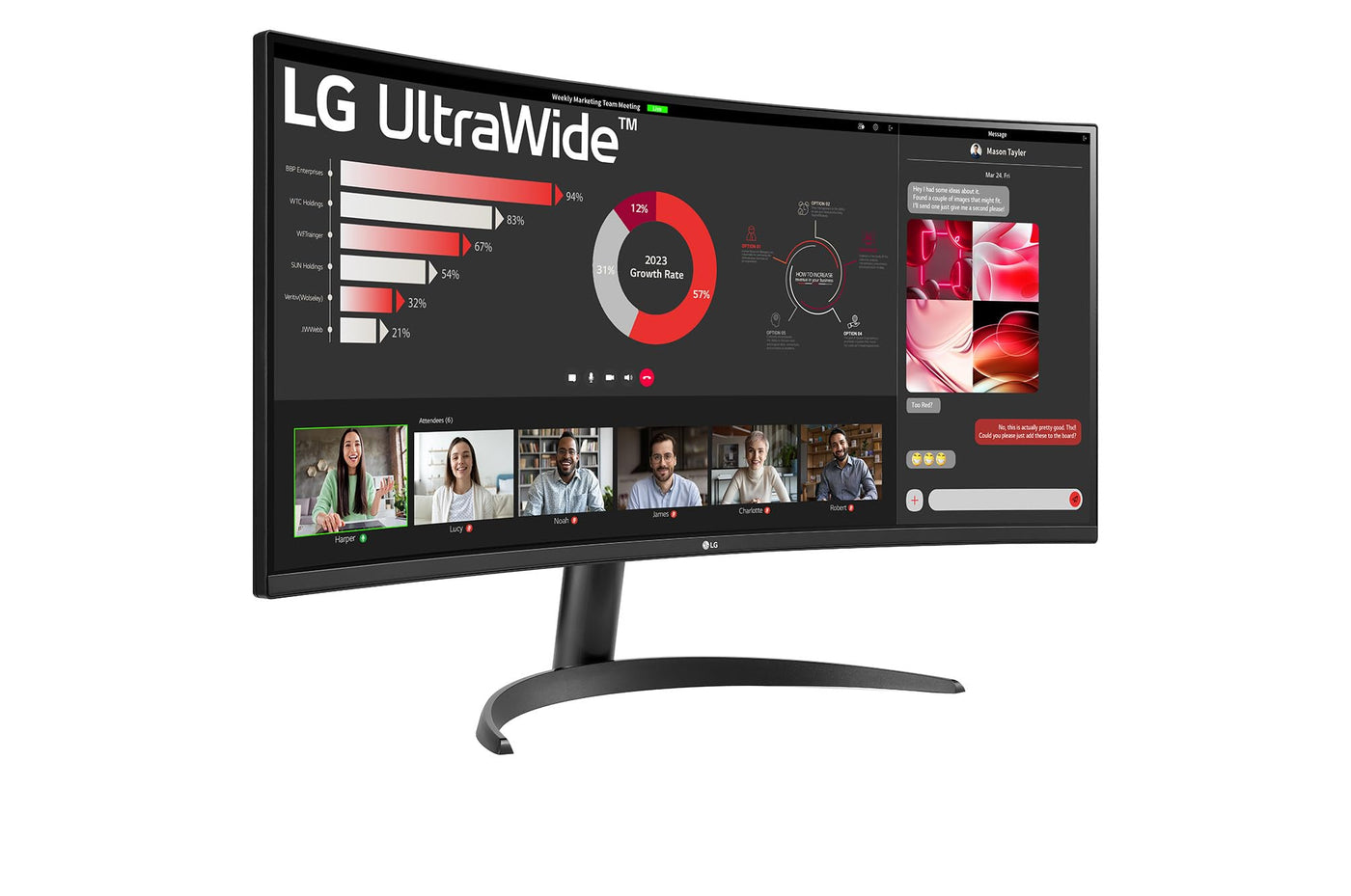 LG Electronics 34WR50QK-B.AEU UltraWide 1800R Curved QHD Monitor 34", 3440 x 1440, 21:9, 5ms GtG, 100 Hz, HDR10, 99% sRGB, PBP-Modus, OnScreen Control, AMD FreeSync - Schwarz