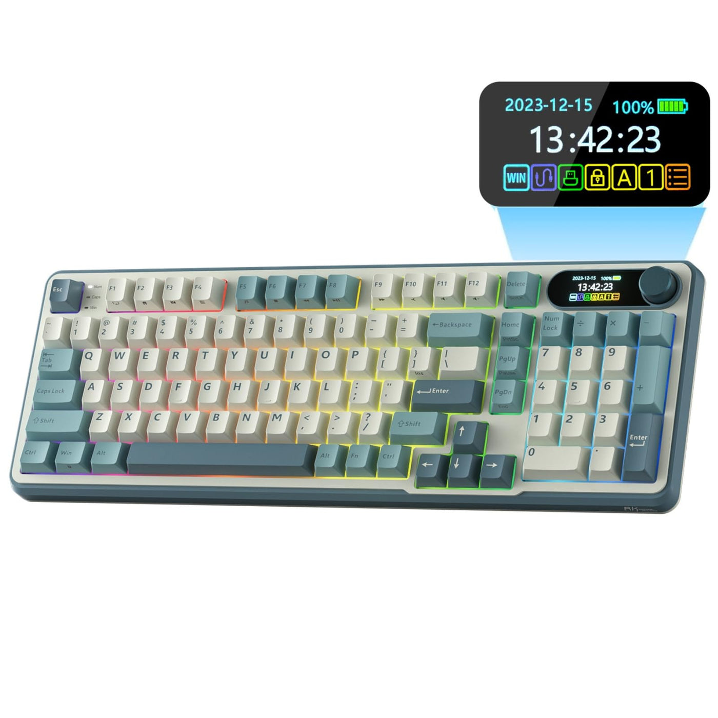 RK ROYAL KLUDGE S98 Mechanische Tastatur mit Smart Display & Knopf, Top Mount 96% Kabellose Mechanische Tastatur BT/2.4G/USB-C, Hot-Swap-fähige, Software, Massiver Akku, 98 Tasten, QWERTY
