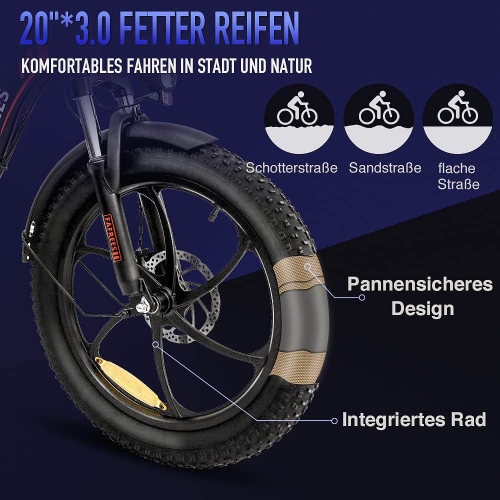 Fafrees F20 Fatbike Herren E-Bike Klapprad 20 Zoll mit 36V 16AH Akku für Pendeln, [ Offiziell ] E Bike Damen Klappbar 250W, 25km/h Ebike Mountainbike 150kg, StVO. Bremslicht