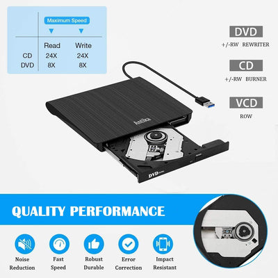 Antika Externes DVD Laufwerk CD DVD Brenner Player USB 3.0 Writer DVD/CD +/-RW CD Laufwerk für Laptop Desktop mit Mac/OS//Linux/Win11/Win10/Win8/XP