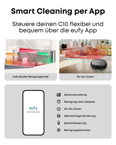 eufy C10 Saugroboter mit Automatischer Absaugstation, 7,3cm Ultraflaches Design, Teppichreinigung, Ausfahrbare Seitenbürste für Ecken, Automatische Entleerung, Punktlaser- & Infrarot-Navigation