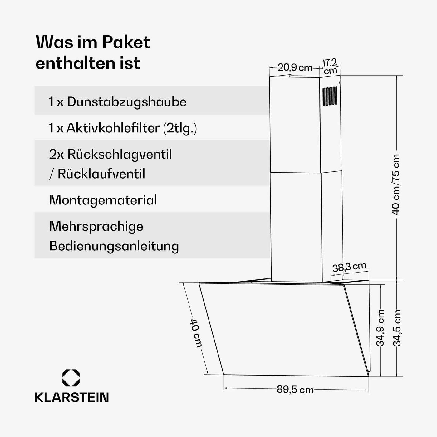 Klarstein FlashLine Dunstabzugshaube – 90 cm Kopffreihaube, Touchscreen, 524 m³/h, A++ Energieeffizienz, LED-Beleuchtung, 34,5 dB, Schwarz, Abluft- und Umluftbetrieb