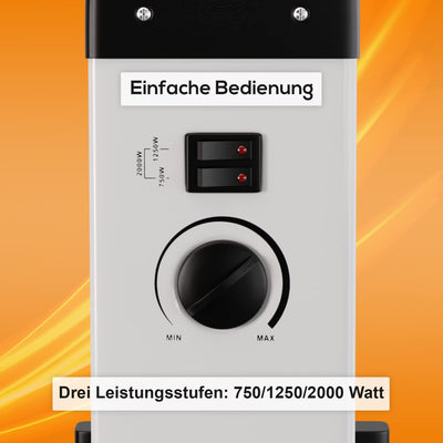 Tronitechnik® Elektroheizer Konvektor Heizgerät Heizkörper mit 3 Leistungsstufen 750/1250/2000 Watt, mobil mit Tragegriff, Timer und Thermostatsteuerung, Überhitzungsschutz, freistehend, weiß