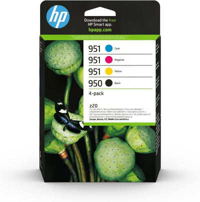 HP 950/951 Packung mit 4 Original-Tintenpatronen in Schwarz, Cyan, Magenta und Gelb (6ZC65AE) (Verpackung kann variieren)