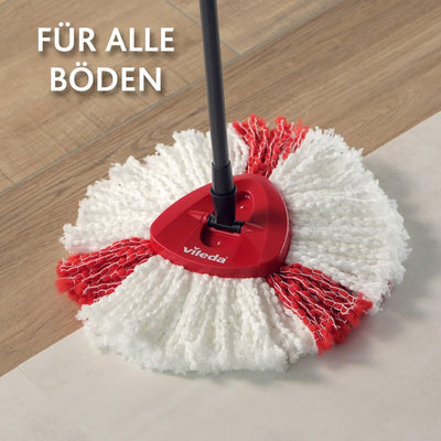 Vileda Turbo Wischmopp Komplett Set mit extra 2in1 Moppkopf, Bodenwischer mit Teleskopstiel, 2 Mikrofaser Moppköpfe mit Kraftfasern und Eimer mit Powerschleuder, schnell und reinigungsstark