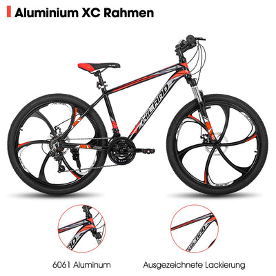 Hiland Mountainbike, 6 Speichen, 21 Gänge Schaltung, Aluminium Rahmen 26 Zoll Räder, Scheibenbremse Fahrrad für Männer Frauen Herren MTB-Fahrrad, Schwarz