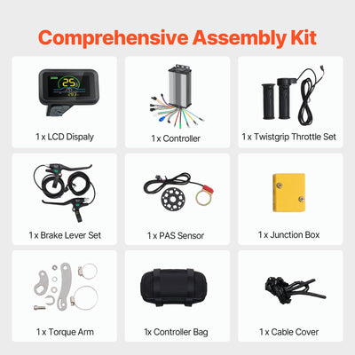 VEVOR 1000 W Elektro-Fahrrad Kit, 48 V 420 U/min φ650mm Vorderrad-E-Bike-Nabenmotorsatz mit verbessertem Geschwindigkeitsregler, Gasgriffsatz, LCD-Display und PAS-System für Rennrad