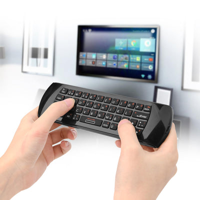 Rii Air Mouse mit 6 Axis Gyroskop, Tastatur Maus Set Kabellos ist Wiederaufladbar, Universalfernbedienung für HTPC/TV Box, PC Fernbedienung mit IR-Lernfunktion, QWERTZ, 2.4GHz, Schwarz