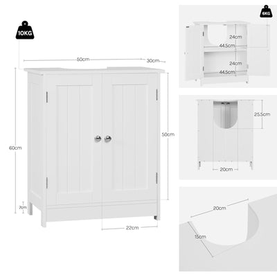 WOLTU Waschbeckenunterschrank, Unterschrank Waschbecken, Waschtischunterschrank weiß, Badunterschrank, mit Verstellbarer Ablage, 50x60x30 cm