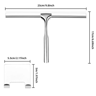 Telgoner Duschabzieher, Abzieher Dusche Edelstahl, Fensterabzieher mit 2 Silikon Wischlippe, 25cm Duschwischer mit Wandaufhänger Ohne Bohren für Badezimmer, Küche, Fenster und Auto Glas Reinigung