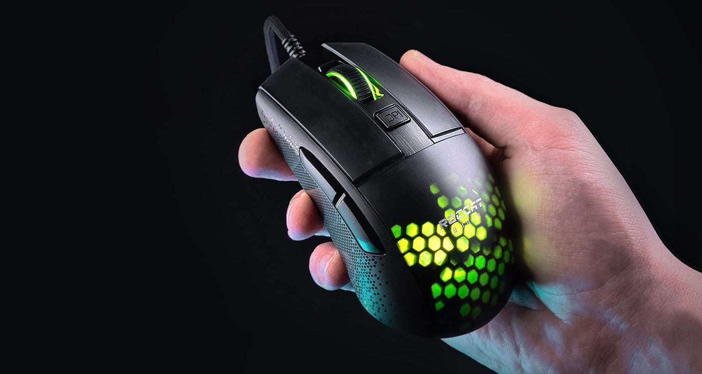 Roccat Burst Pro - Extrem leichte Optical Pro Gaming Maus (hohe Präzision, Optischer Owl-Eye Sensor (100 bis 16.000 Dpi), RGB AIMO LED Beleuchtung, 68g leicht, Designt in Deutschland), schwarz
