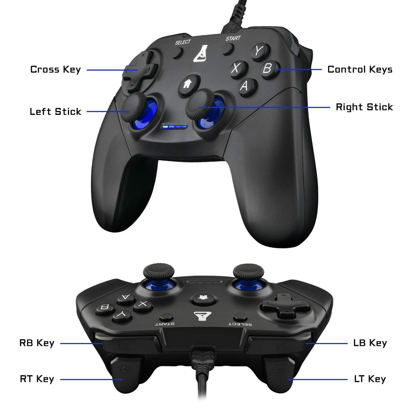 THE G-LAB K-Pad THORIUM - Gaming-Controller PC & PS3 USB mit integrierter Vibration, Gamepad-Game-Controller-Kabel verbunden - Joystick für PC Windows 10-11, PS3 (Mit Kabel)