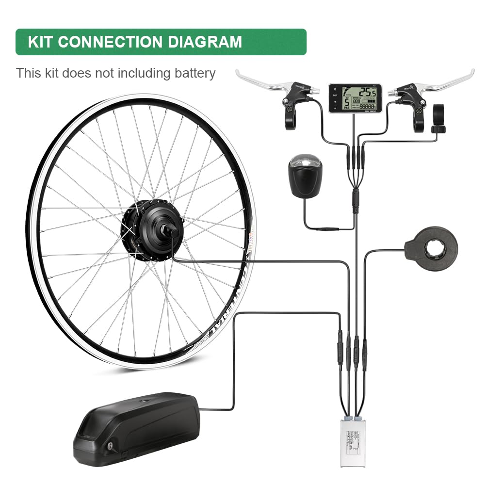 SHIMOST 26 Zoll E-Bike Umbausatz Conversion Kit 36V250W Frontmotor für Vorderrad mit Scheinwerfer, Controller, LCD, PAS Sensor, Daumengas