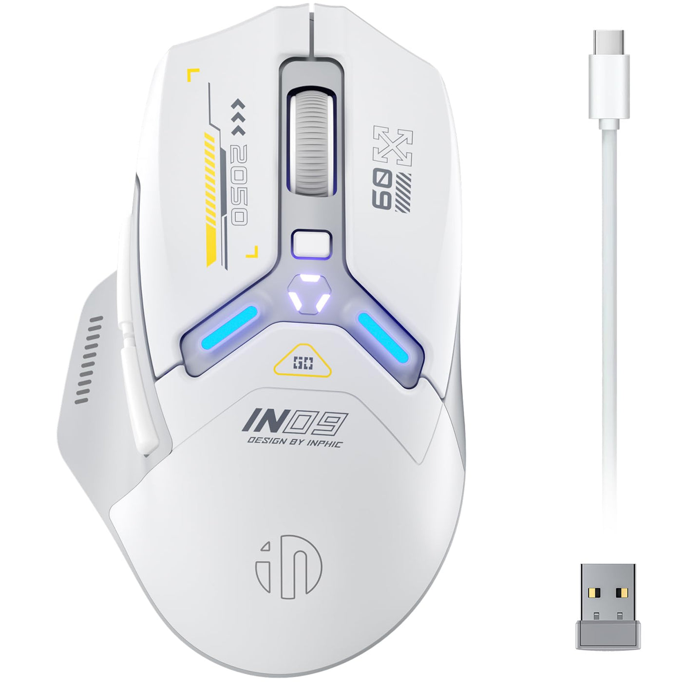 inphic IN9 Gaming Maus kabellos, echte Tri-Mode 2,4G Wireless/Type-C Wired/Bluetooth Maus, 10k DPl, vollständig programmierbar, RGB-Beleuchtung, Hyperspeed wiederaufladbare Funkmaus für Laptop PC