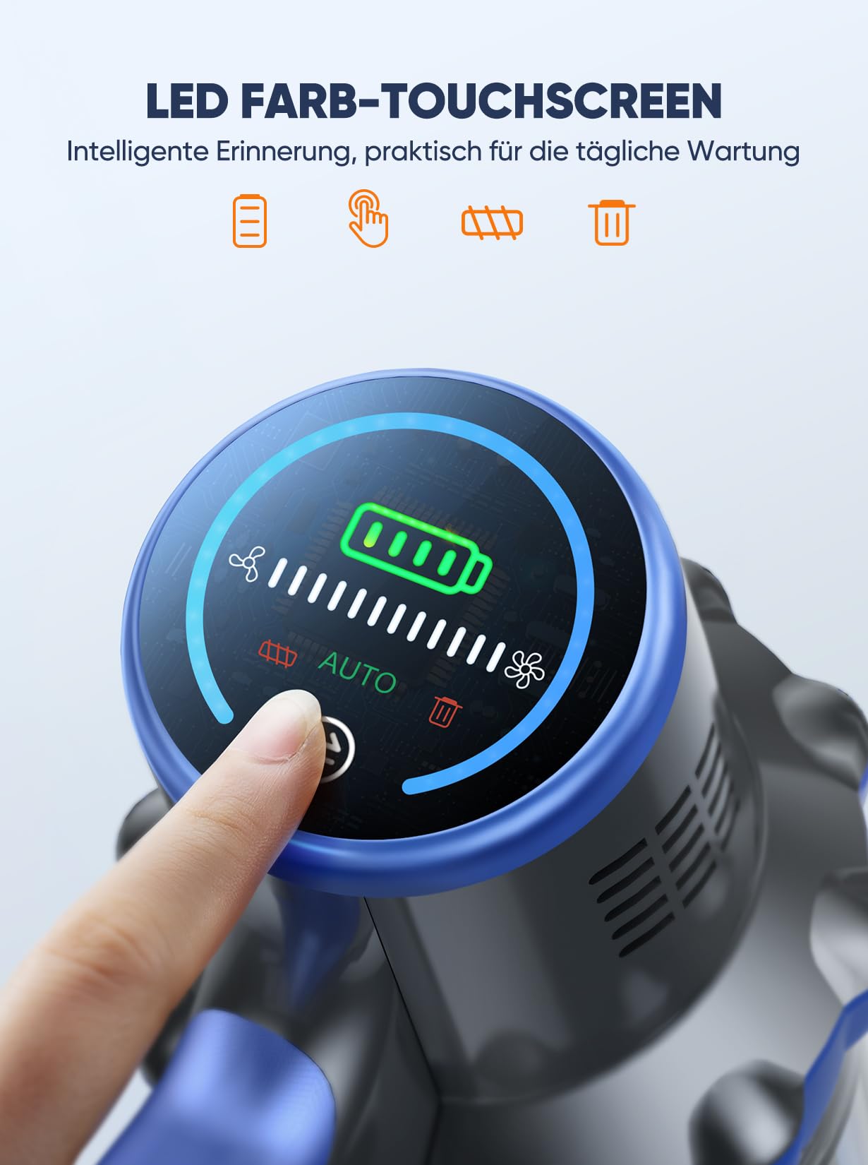 INTETURE Staubsauger Kabellos, 40000Pa/450W Akku Staubsauger mit Automatikmodus, Farb-Touchscreen & Anti-Verhedderung, bis zu 55 Minuten Laufzeit, Akkustaubsauger für Hartböden,Teppiche und Tierhaare