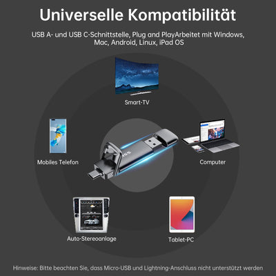 SSK USB C Externe SSD 128GB, mit bis zu 550 MB/s Extreme schneller USB-Stick, Dual-USB Typ C + USB A USB3.2 Gen2 Speicherstick für Android-Telefon, Laptop, Tablet, Mac