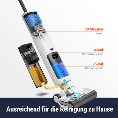OSOTEK H200 Lite Wischsauger, 180° Flacher Saugwischer,3 in 1 kabelloser Nass Trockensauger mit Selbstreinigung,2 Seite Kantenreinigung, LED-Anzeige, Reinigung unter tiefen Möbeln