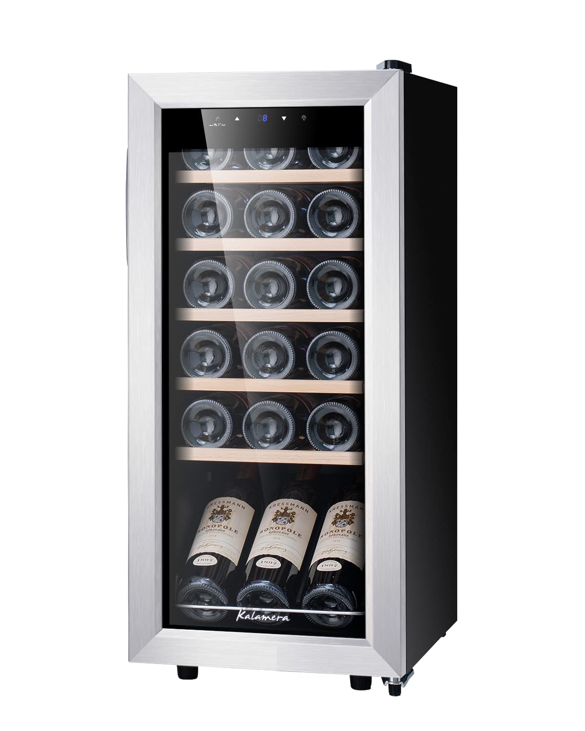 Kalamera Weinkühlschrank, 18 Flaschen 51 Liter Weinkühlschrank klein mit Kompressor, 5-18°C Kühlzone, KRC-51FCSS