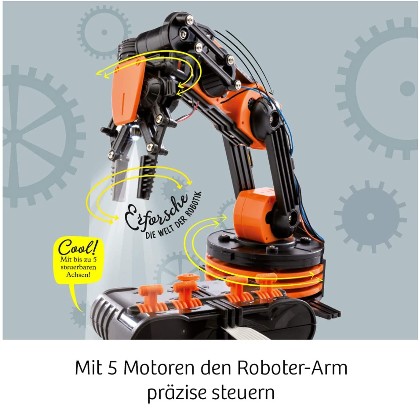 KOSMOS 620028 Roboter-Arm, Modellbausatz für deinen elektrischen Roboterarm, mit 5 Motoren und Steuereinheit, Einführung in die Welt der Robotik, Experimentierkasten