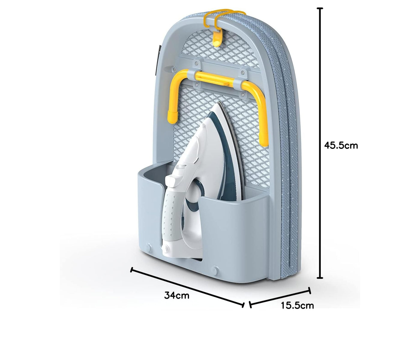 Joseph Joseph Pocket - Platzsparender faltbarer Bügeltisch, kompakte Tischplatte Bügeltisch mit Baumwollbezug, grau/gelb