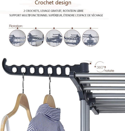 johgee Platzsparend und Praktisch Turmwäscheständer 172CM hoch Wäscheständer - innen mit faltbaren Flügeln， mit 4 Rollen - Davon 2 mit Feststellbremse