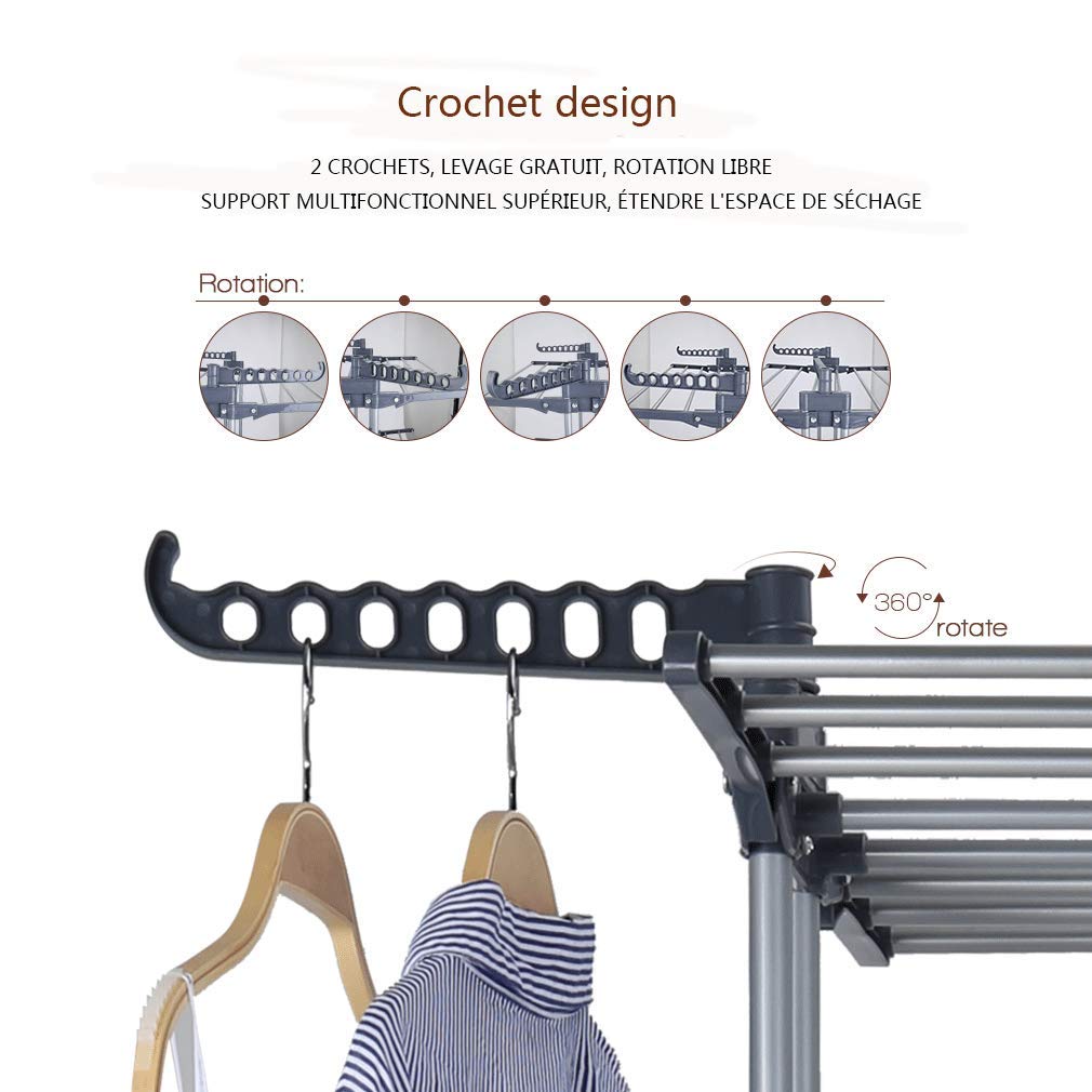 johgee Platzsparend und Praktisch Turmwäscheständer 172CM hoch Wäscheständer - innen mit faltbaren Flügeln， mit 4 Rollen - Davon 2 mit Feststellbremse