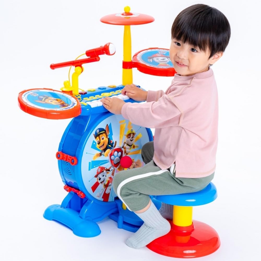 Lexibook, Paw Patrol, Elektronisches Set für Kinder, musikalisches Spielzeugspiel, realistischer Trommel-Sound, 8-Tasten-Tastatur, MP3-Stecker, Sitz inklusive, blau/rot, K610PA