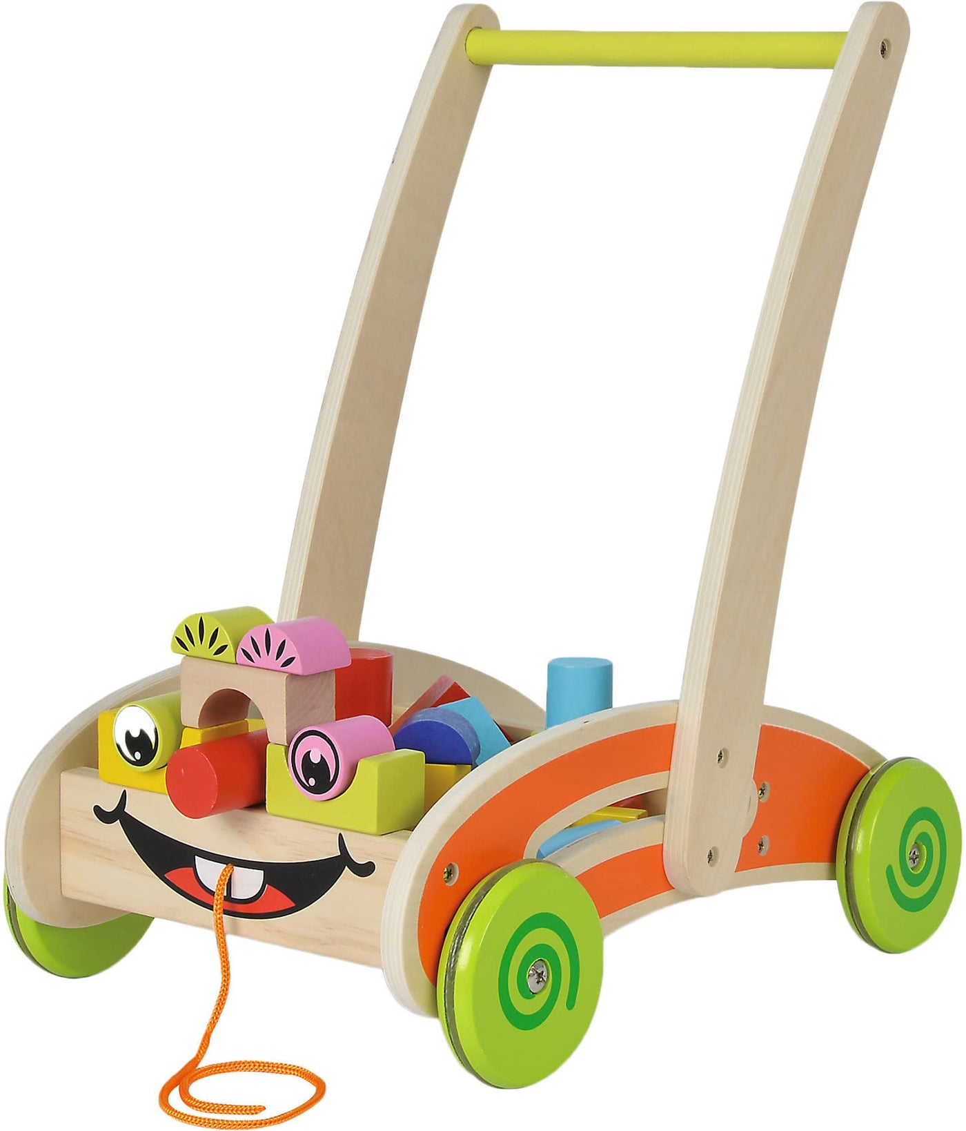 Eichhorn 100001833, Spiel- und Lauflernwagen - teilmontiert - mit 35 bunten Bausteinen aus Holz - 39 x 26 x 48 cm