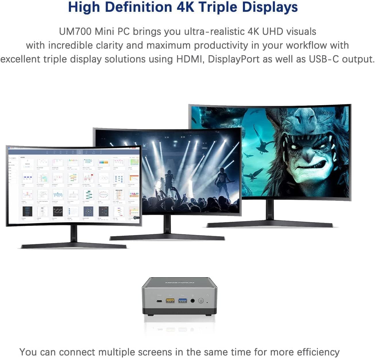 MINIS FORUM UM700 Mini-PC AMD Ryzen 7 3750H 16 GB RAM 512 GB SSD PCIe, Radeon RX Vega 10 Grafik, Dual WiFi BT 5.1, unterstützt 2,5" HDD, HDMI 2.0, Display, USB-C, 4X USB 3.1