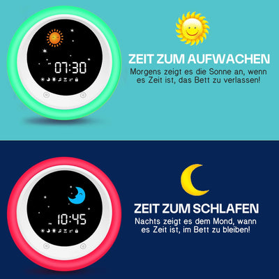 I·Code Wecker Kinder, Kinder Schlaftrainer Kinderwecker mit Nachtlicht, Schlaf Sound Maschine, Schlaf Timer