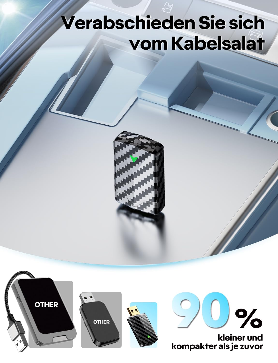 CODONOVA 2026 Pro Mini CarPlay Wireless Adapter–Android Auto Wireless Adapter, Plug & Play, USB-A/USB-C, Stabil und Kompakt für Flüssiges Fahren, Kompatibel mit Autos ab 2016, iOS 10+ und Android 10+