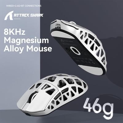 ATTACK SHARK R3 Magnesiumlegierungsmaus, kabellose 8K-Maus, 46 g SUPERLIGHT-Maus, PixArt PAW3395-Gaming-Sensor, BT/2,4 G/kabelgebundene Gaming-Maus, einstellbare DPI 26000, Büromäuse für Win11/Xbox/PS