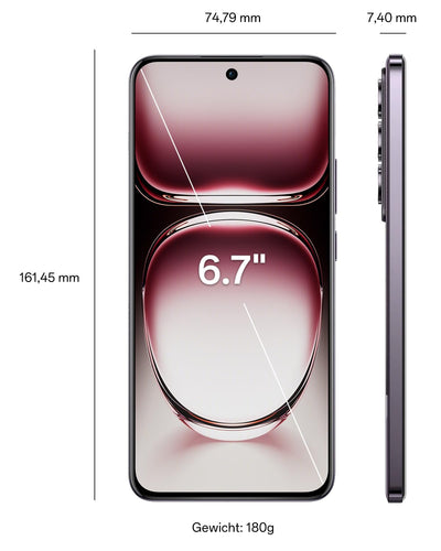 OPPO Reno12 Pro 5G 12+512GB, AI Smartphone Android, Handy, SUPERVOOC 80W, 5000mAh Akku, Schnellladefunktion, Doppelte 50MP AI Kamera, 120Hz 6,7" AMOLED, Dimensity 7300, NFC, Braun